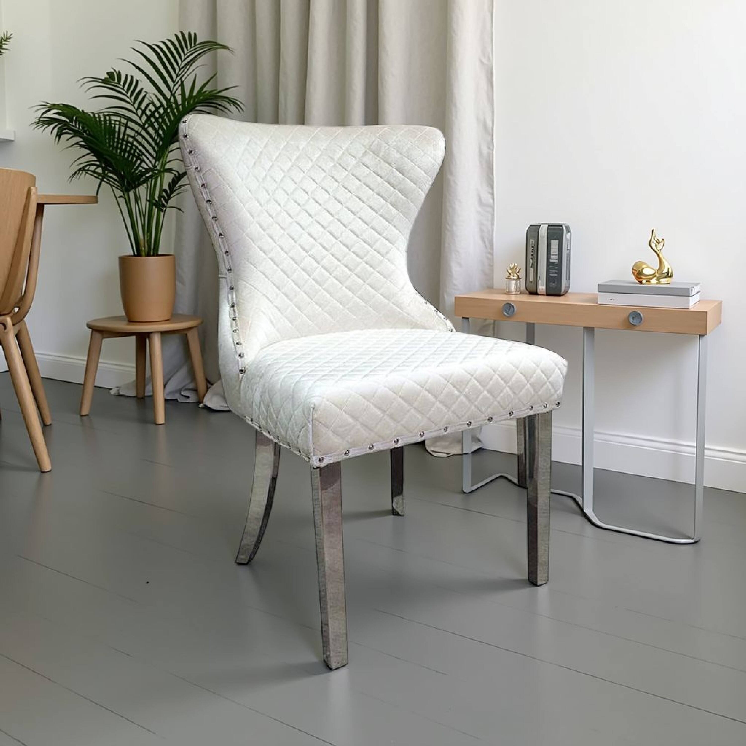 Alt View 5. Manhattan Lane - Anova Side Dining Chair Set of 2, Rivet Trim, Silver Stainless Steel, White Fabric - White, Silver.