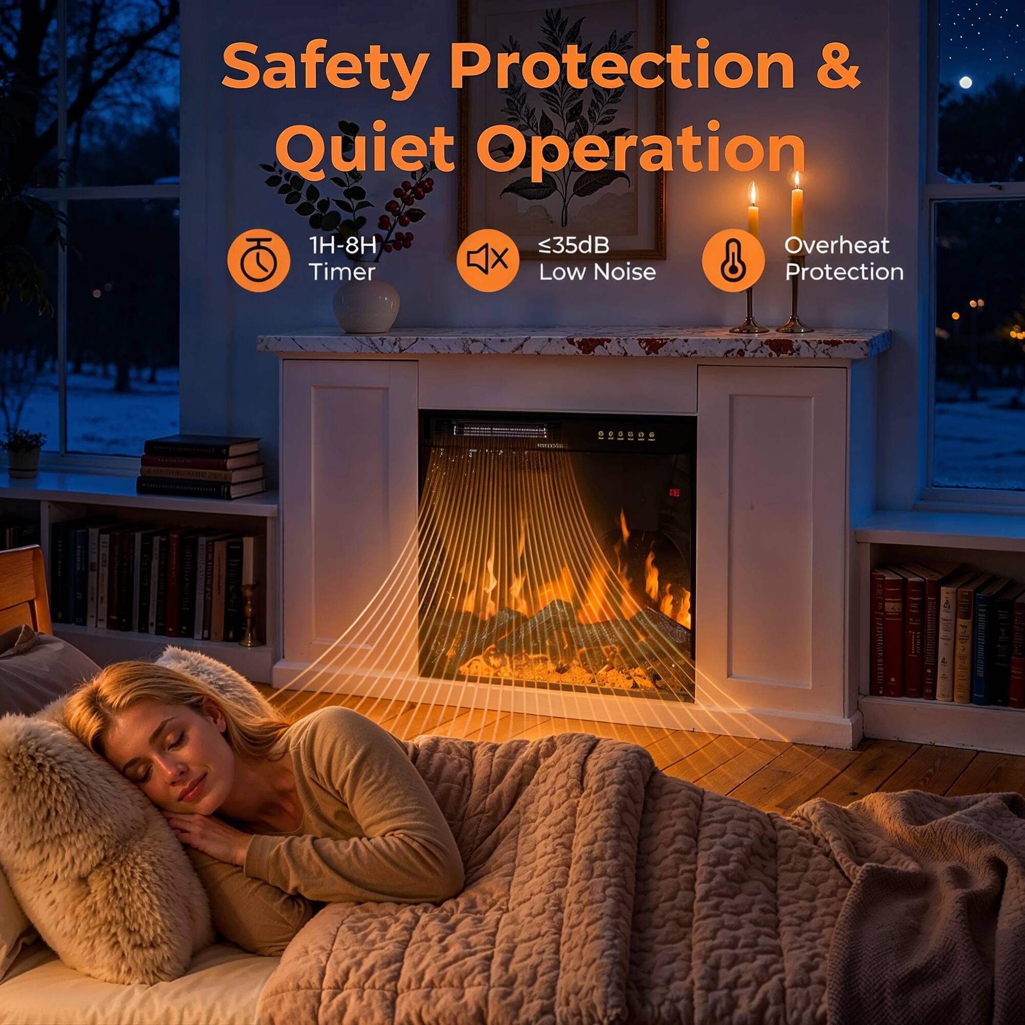 Safety Protection & Quiet Operation  
1H-8H Timer  
≤35dB Low Noise  
Overheat Protection