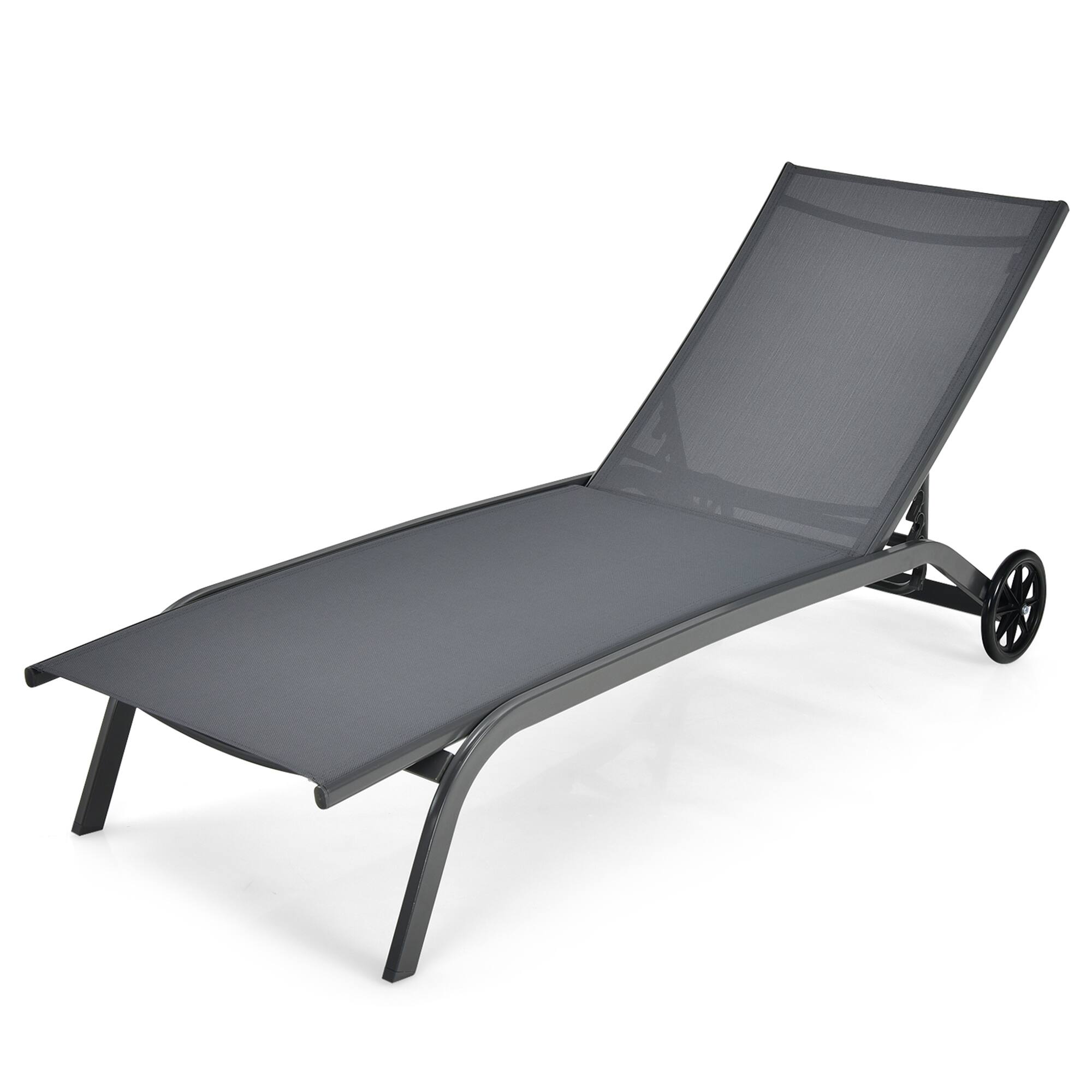 Alt View 9. Gymax - Gymax Set of 2 Outdoor Chaise Lounge Chair Adjustable Patio Recliner w/ Wheels Grey - Grey.