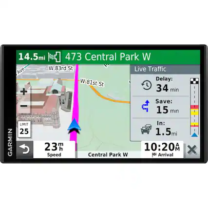 14.5mi 473 Central Park W
W 83rd St
Live Traffic
Delay: 34 min
Save: 15 min
LIMIT 25
1.5mi
GARMIN
23 mph
Speed
Central Park W
10:20 AM
Arrival