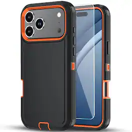 Kitcheniva - Shockproof Bumper Case Plus Tempered Glass For iPhone 17 Pro Black / Orange - Black/Orange