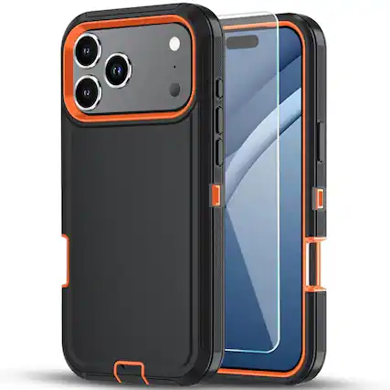 Front. Kitcheniva - Shockproof Bumper Case Plus Tempered Glass For iPhone Air Black / Orange - Black/Orange.