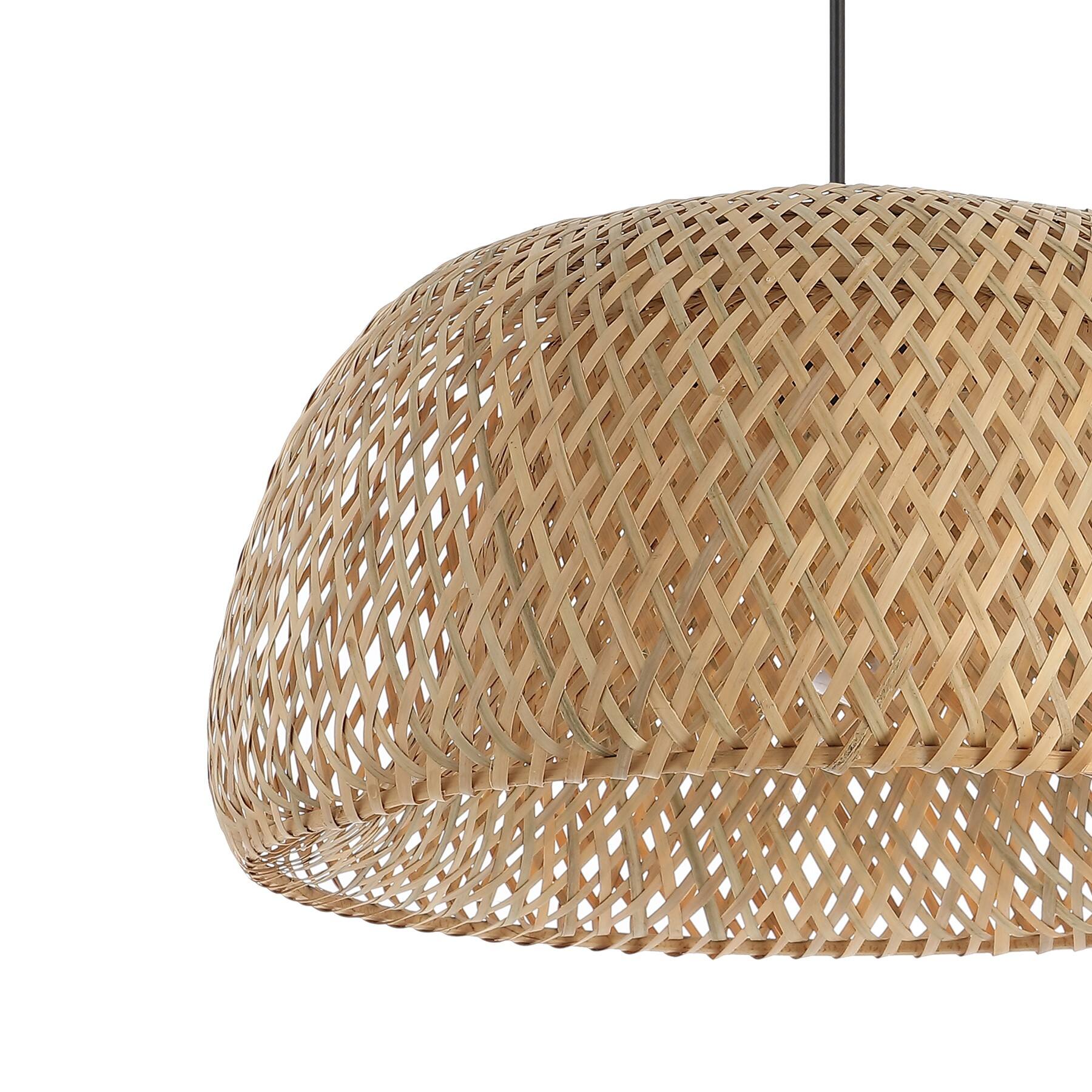 Alt View 4. Jonathan Y - Mateo 18" 1-Light Farmhouse Coastal Bamboo 180" Cord Plug-In or Hardwired LED Pendant, Brown - Brown.