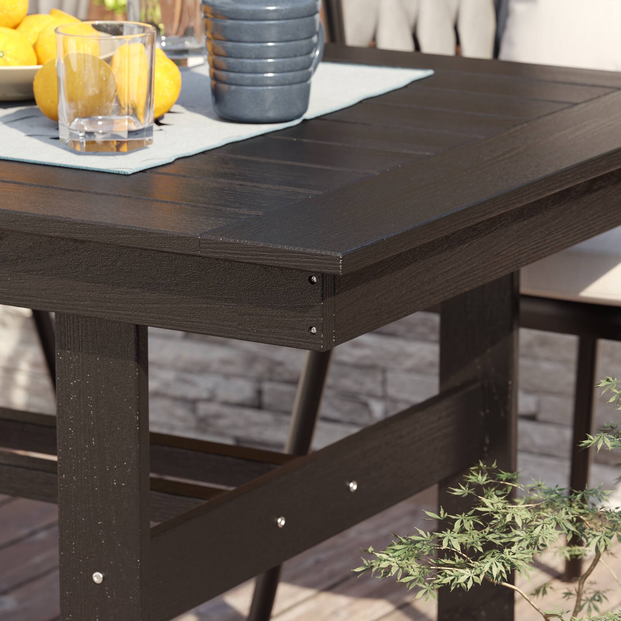 Alt View 4. Famapy - HDPE Outdoor Dining Table with Umbrella Hole & Cap - Solid Panel Patio Table for Garden, Backyard, Poolside - Black.