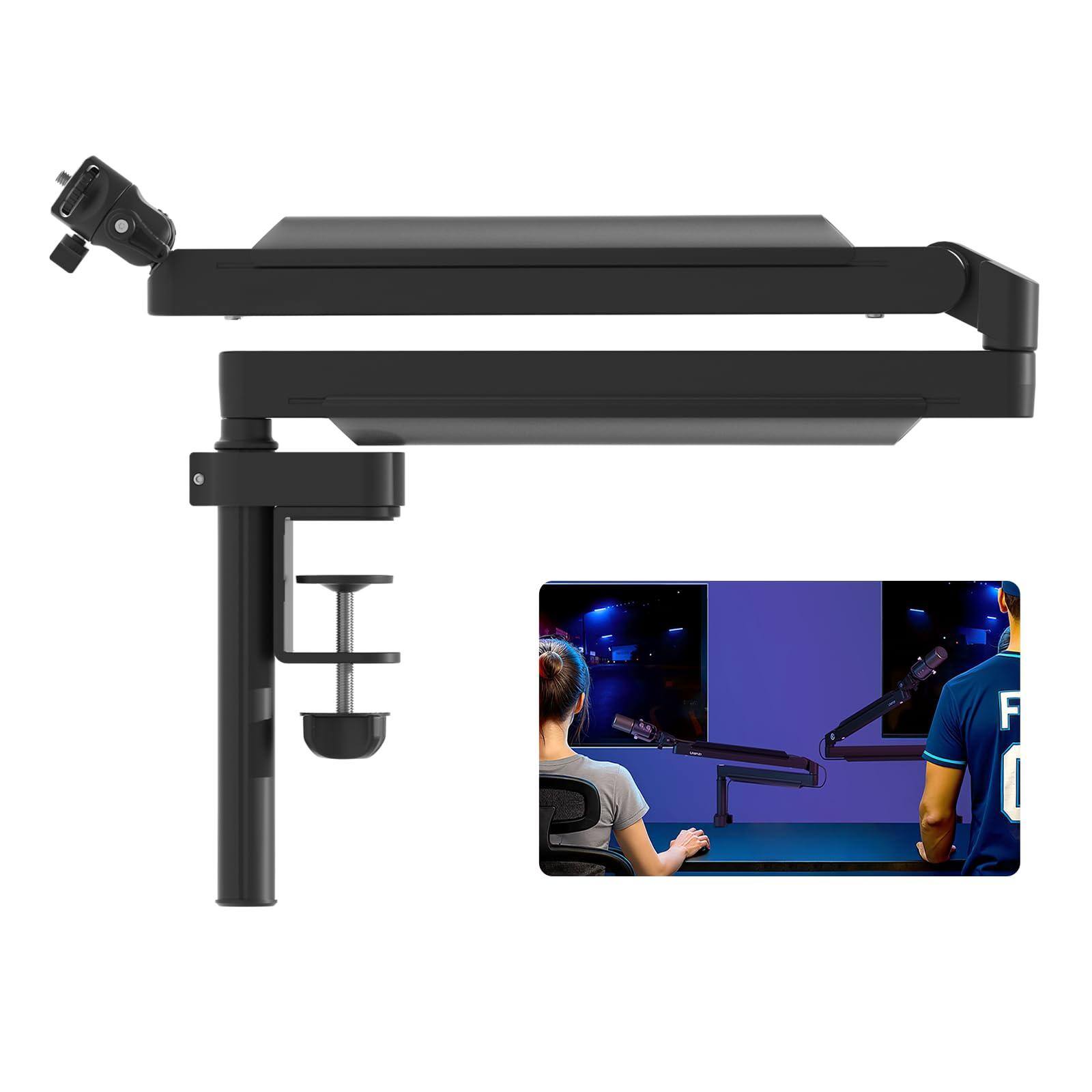 Fabibe - Zj05 High-low Profile 2-in-1 Design Microphone Boom Arm With Ballhead Cold Shoe Fully Adjustable Cable Management