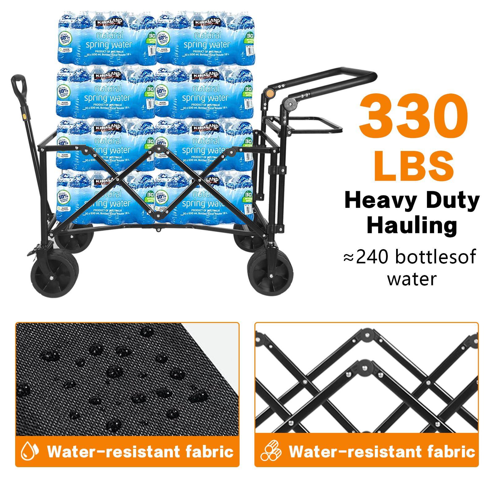 10% MIRALAND OH TYA YAtaral spring water P 3C 6% MOILAND natural spring water PE - DE 90% 5 60% KIALAN natural spring water PET P - MIALAAD natural spring water CATE - J0 60% BC 30 50% KIALAND natural spring water PRtETE - J - KENKLAND natural spring water mg - - LAND at spring water 30 DE NC 330 LBS Heavy Duty Hauling ~240 bottles of water Water-resistant fabric