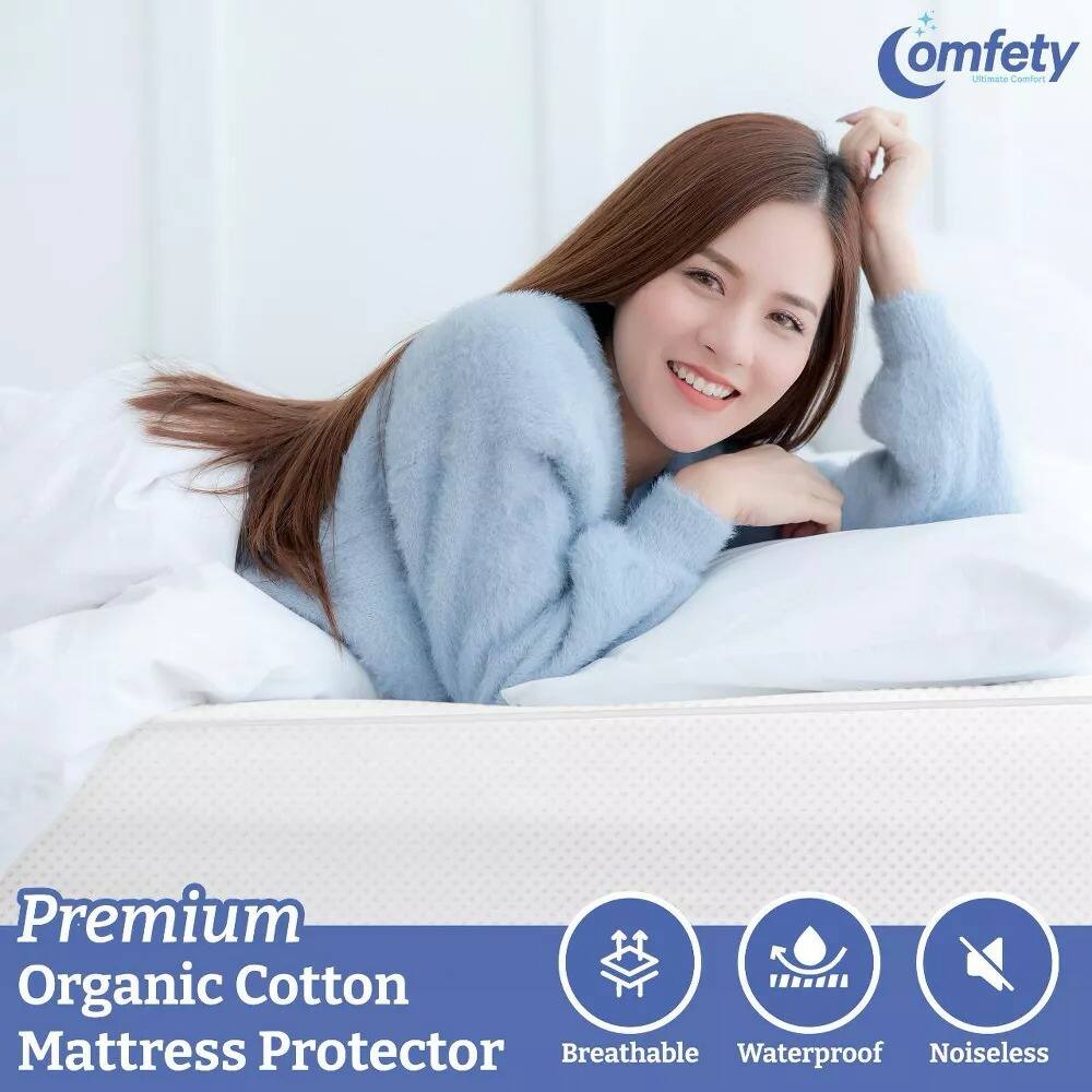 omfety Ultimate Comfort Premium Organic Cotton Mattress Protector Breathable Waterproof Noiseless
