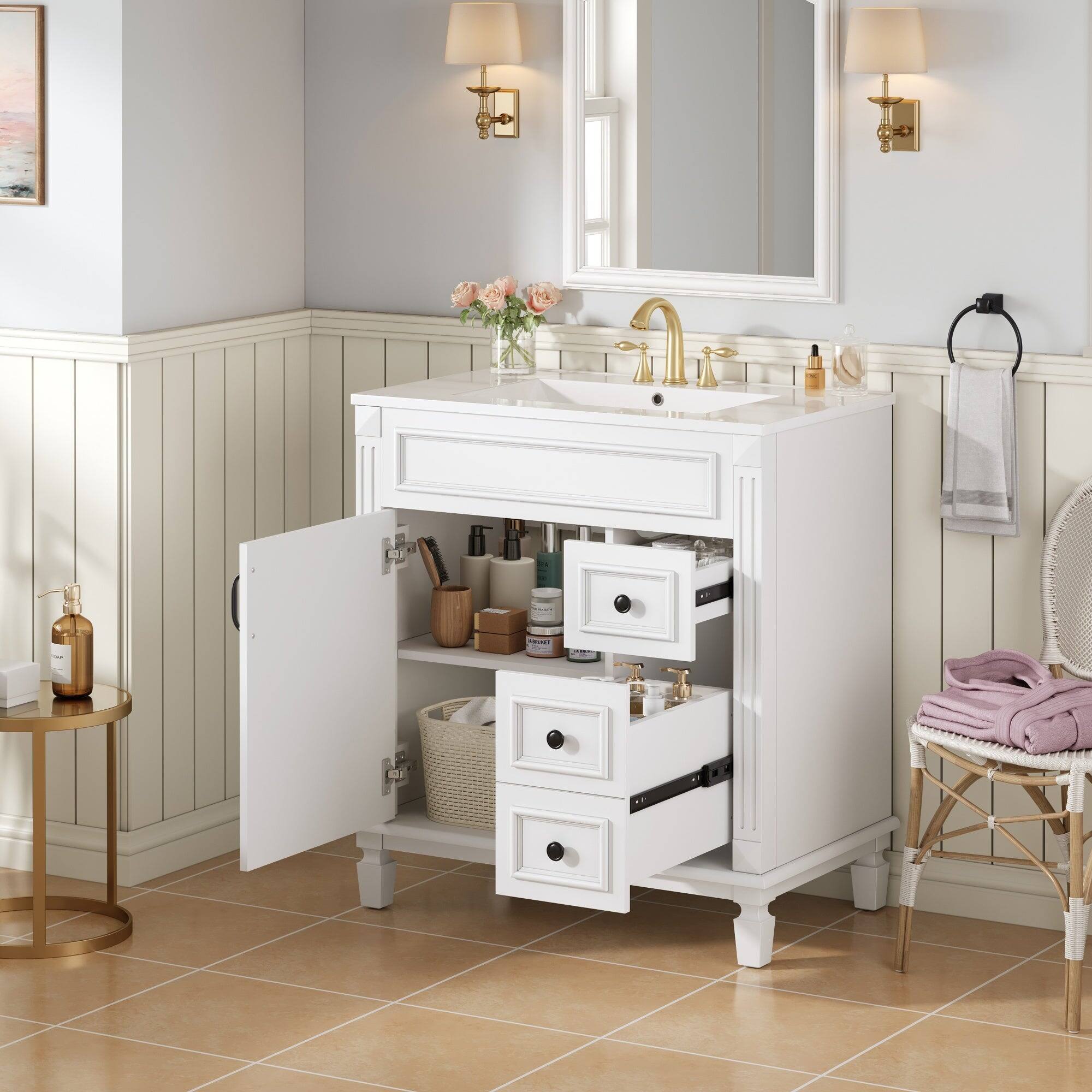 Alt View 5. Boyel Living - 30 Inch Bathroom Vanity with Ceramic Sink and Storage Cabinet White - White.