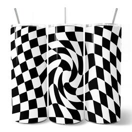 OrnamentallyYou - Black and White Checkerboard Swirl 20oz Tumbler With Lid and Stainless Steel Straw - Multicolored