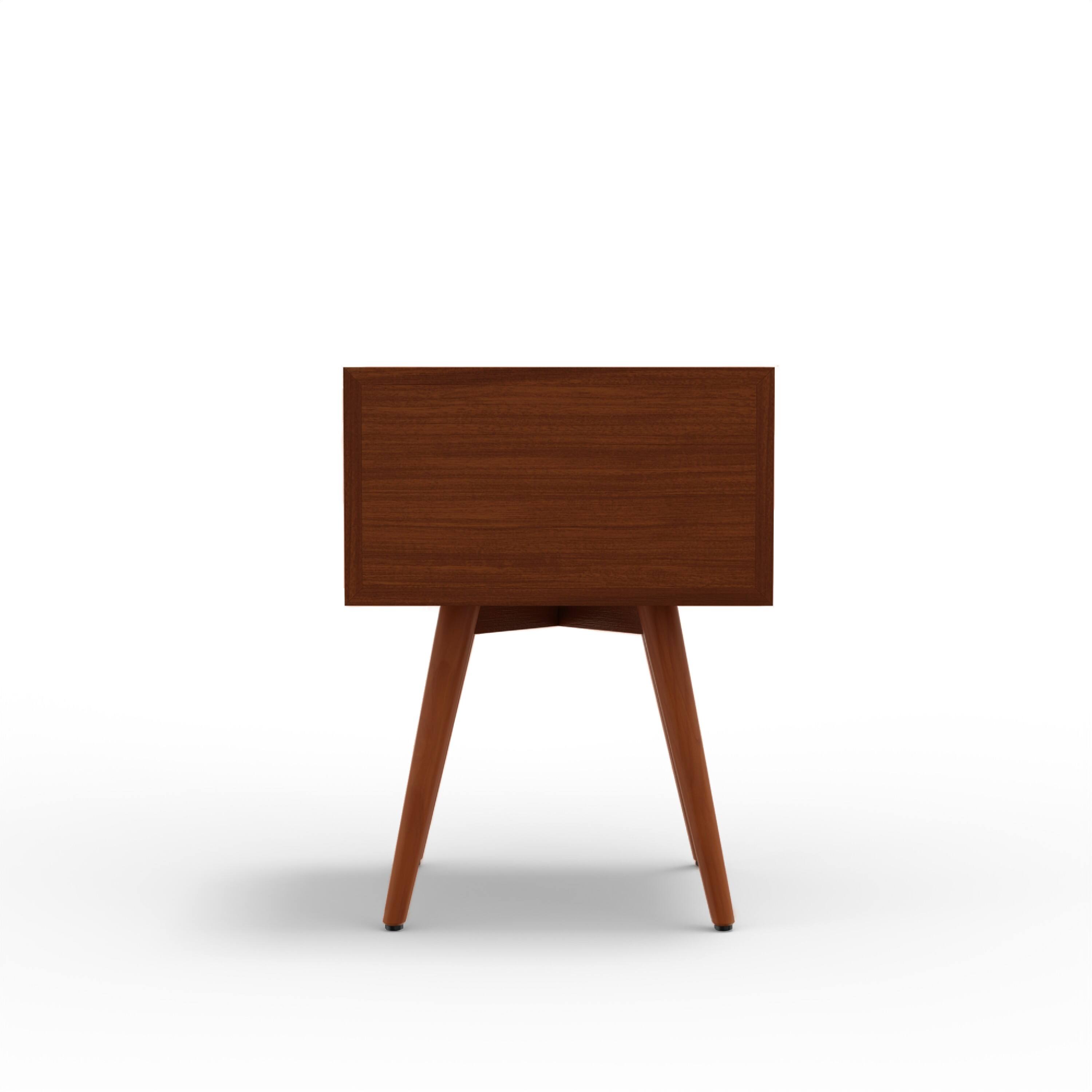 Back. Manhattan Lane - Ian Small Nightstand, 2 Drawers,  and  Solid Mahogany Wood - Chestnut Brown, White, Black.