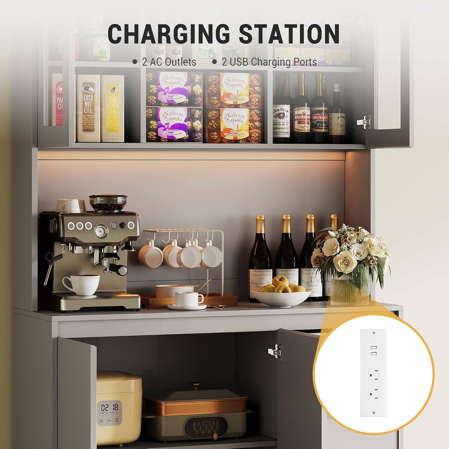 CHARGING STATION  
- 2 AC Outlets  
- 2 USB Charging Ports