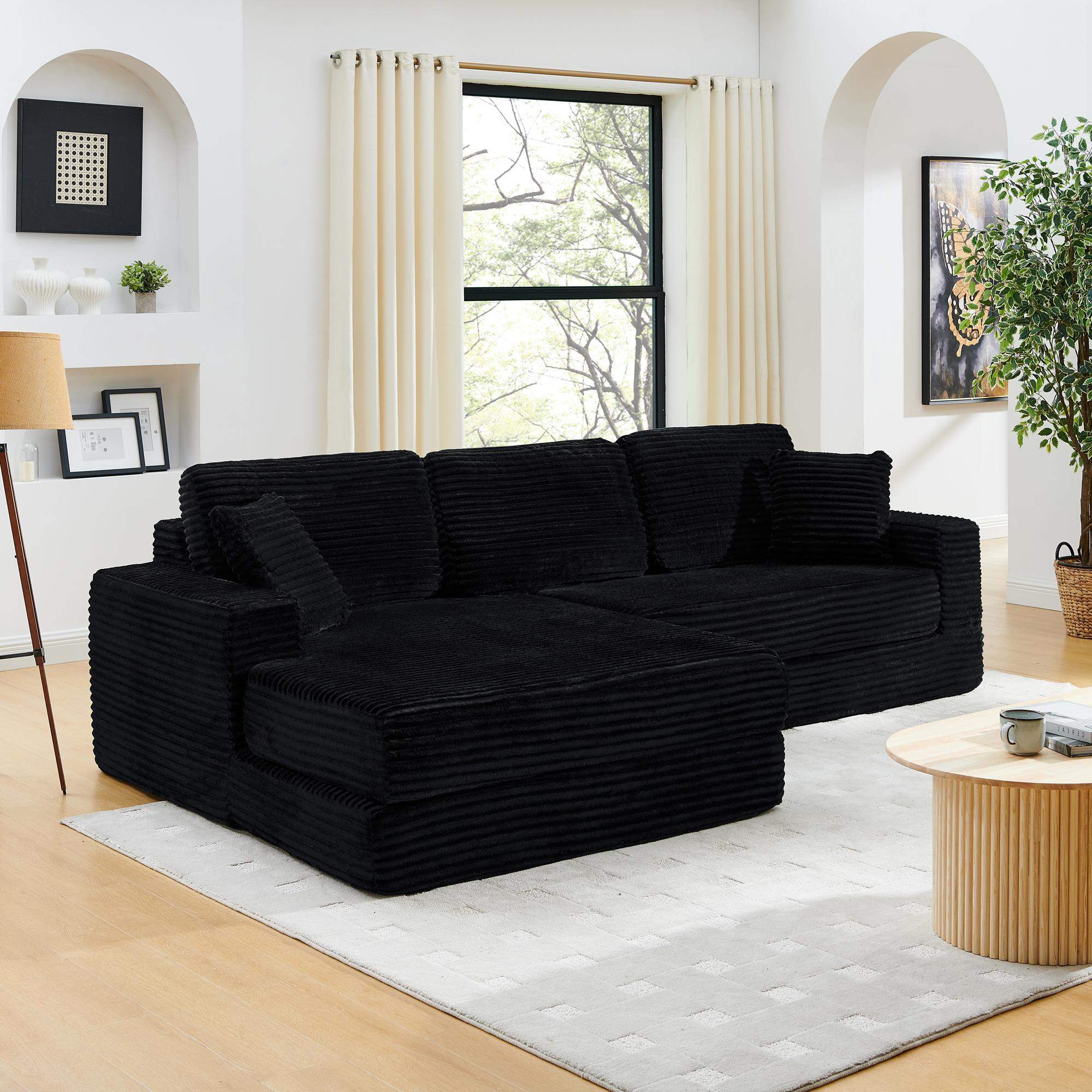 Roomtec - Left sofa seatL shape Modular Sectional Sofa Compressed Sectional Sofa Modern Minimalist Style Corduroy CouchUnfold - Black