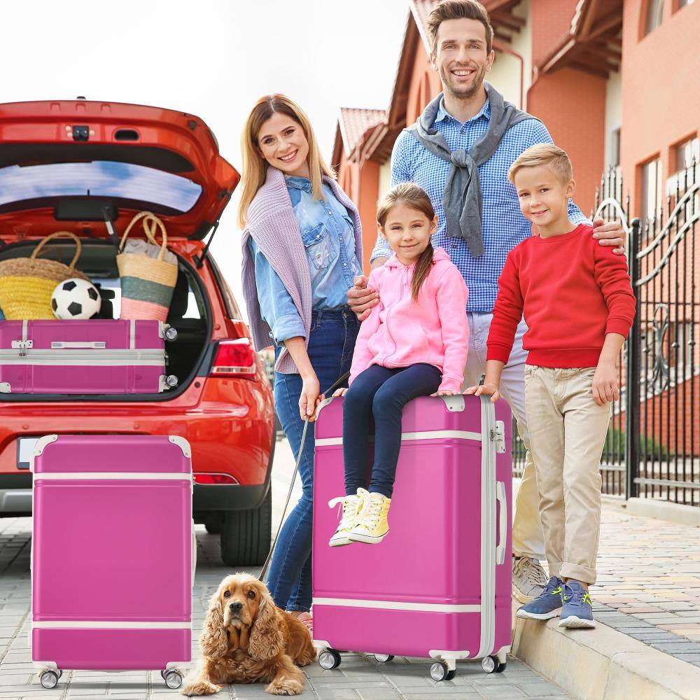 Angle. BreeBe - Hardshell Luggage Sets 3 Pieces with TSA Lock, Lightweight ABS, Includes 20' and 24' Suitcases and Cosmetic Case - Pink.