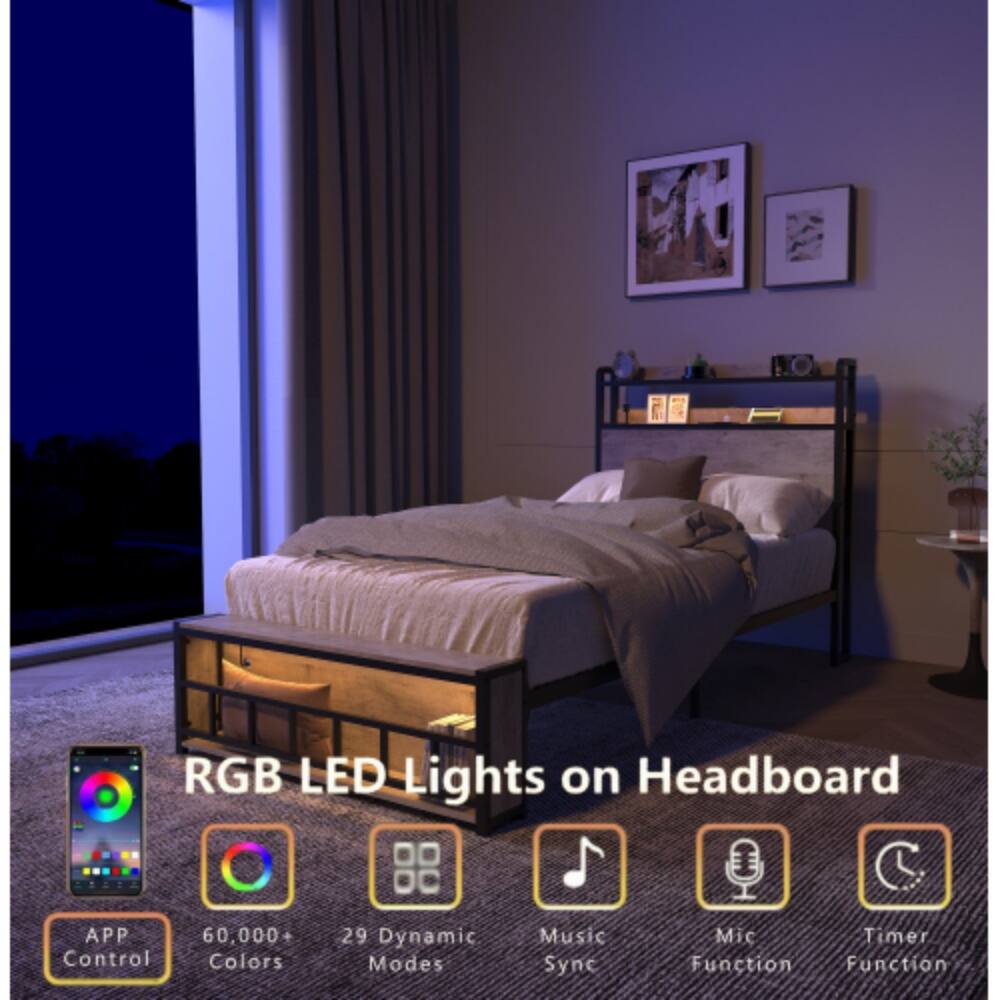 RGB LED Lights on Headboard

- APP Control
- 60,000+ Colors
- 29 Dynamic Modes
- Music Sync
- Mic Function
- Timer Function