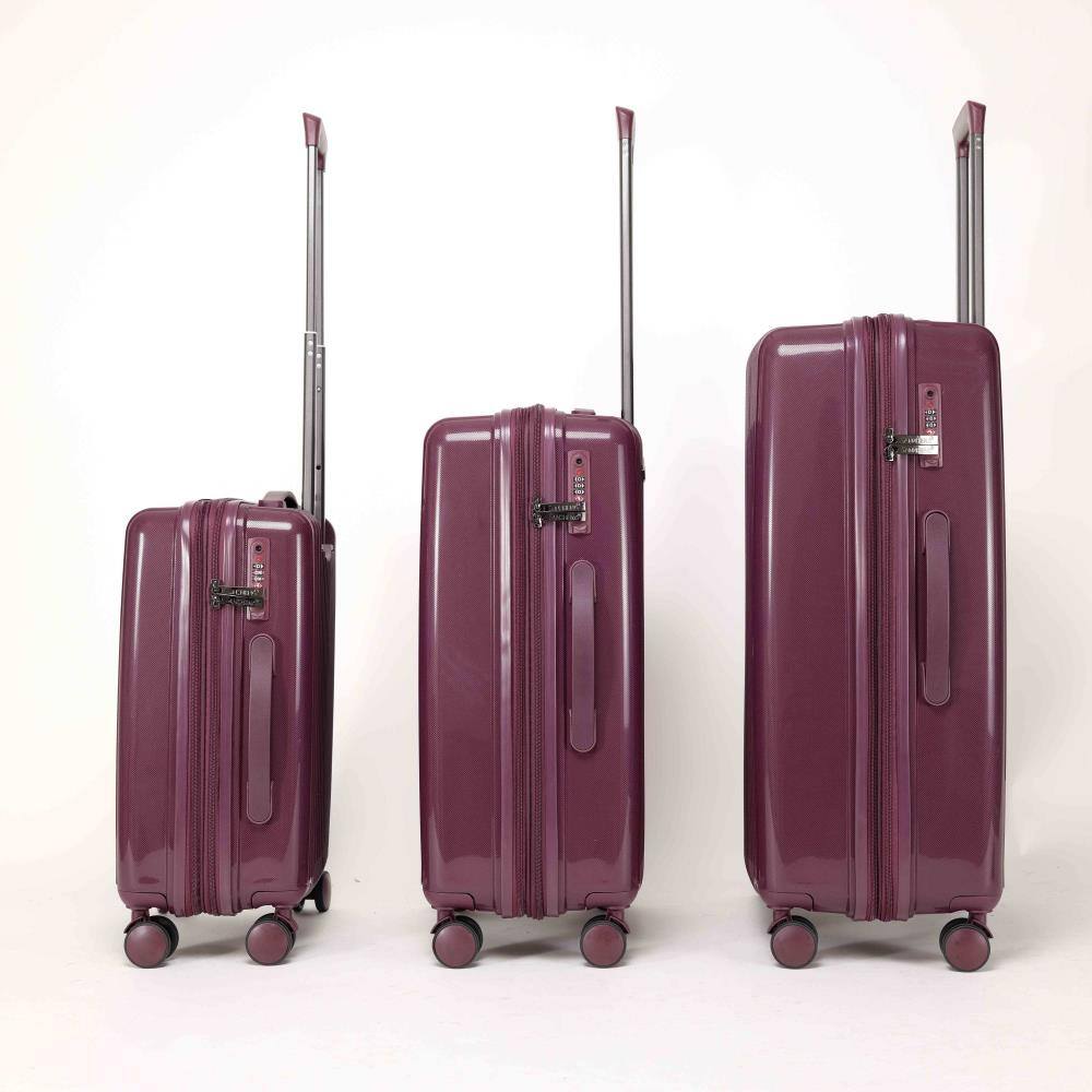 Angle. BreeBe - Luggage Sets 3 Piece,Luggage Set PP Material Travel Suitcase Set With Spinner Wheels for Men Women, 20''/24''/28'' - Dark Purple.