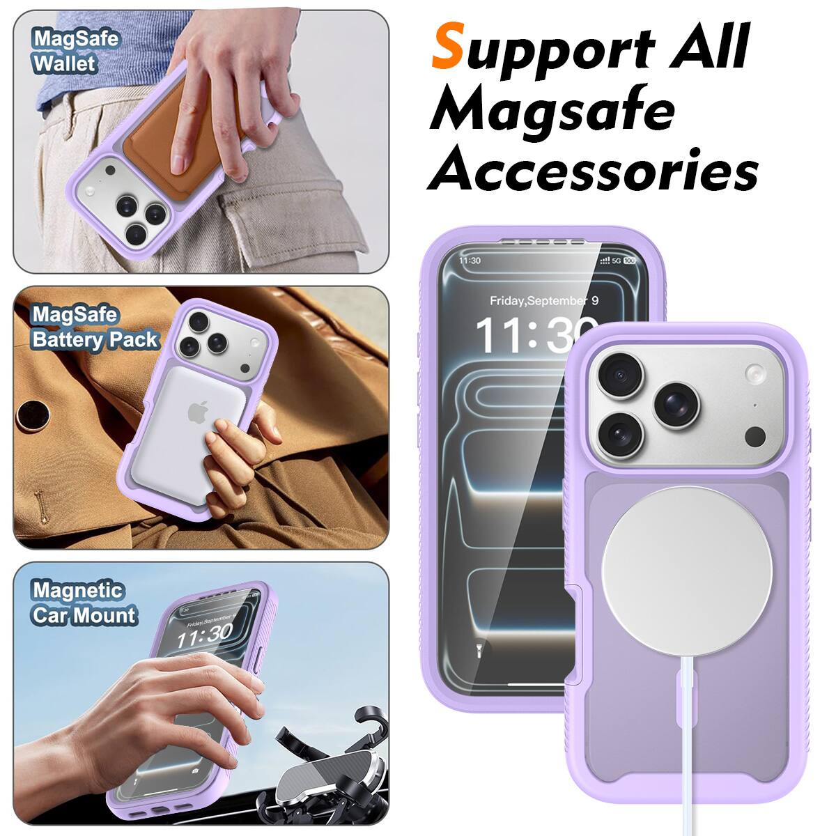 Support All MagSafe Accessories

- MagSafe Wallet
- MagSafe Battery Pack
- Magnetic Car Mount