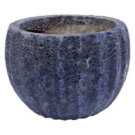 Sunnydaze - 13.5" Fluted Lava Finish Ceramic Planter - Dark Blue