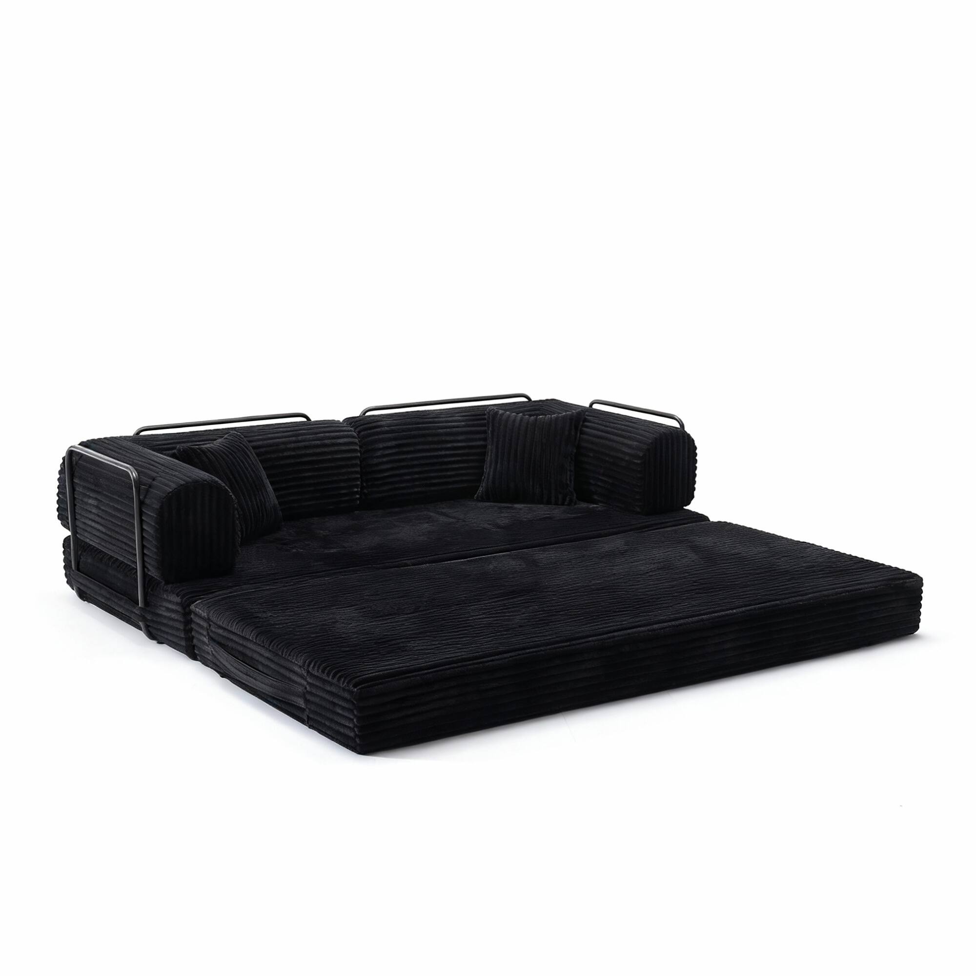 Alt View 6. Meqiodas - Compression Sofa,Convertible Floor Sofa Bed-with Pillow Back Support Armrest,Comfy Futon Couch Sleeper Bed - Black.