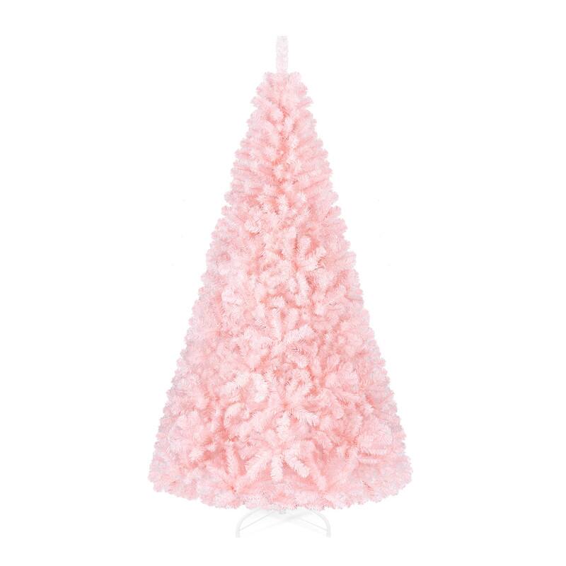 WELLFOR - 7ft Unlit Artificial Christmas Tree, Hinged Full‑Fir Xmas Tree with 937 Branch Tips for Home Office Decoration - Pink