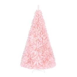 WELLFOR - 7ft Unlit Artificial Christmas Tree, Hinged Full‑Fir Xmas Tree with 937 Branch Tips for Home Office Decoration - Pink
