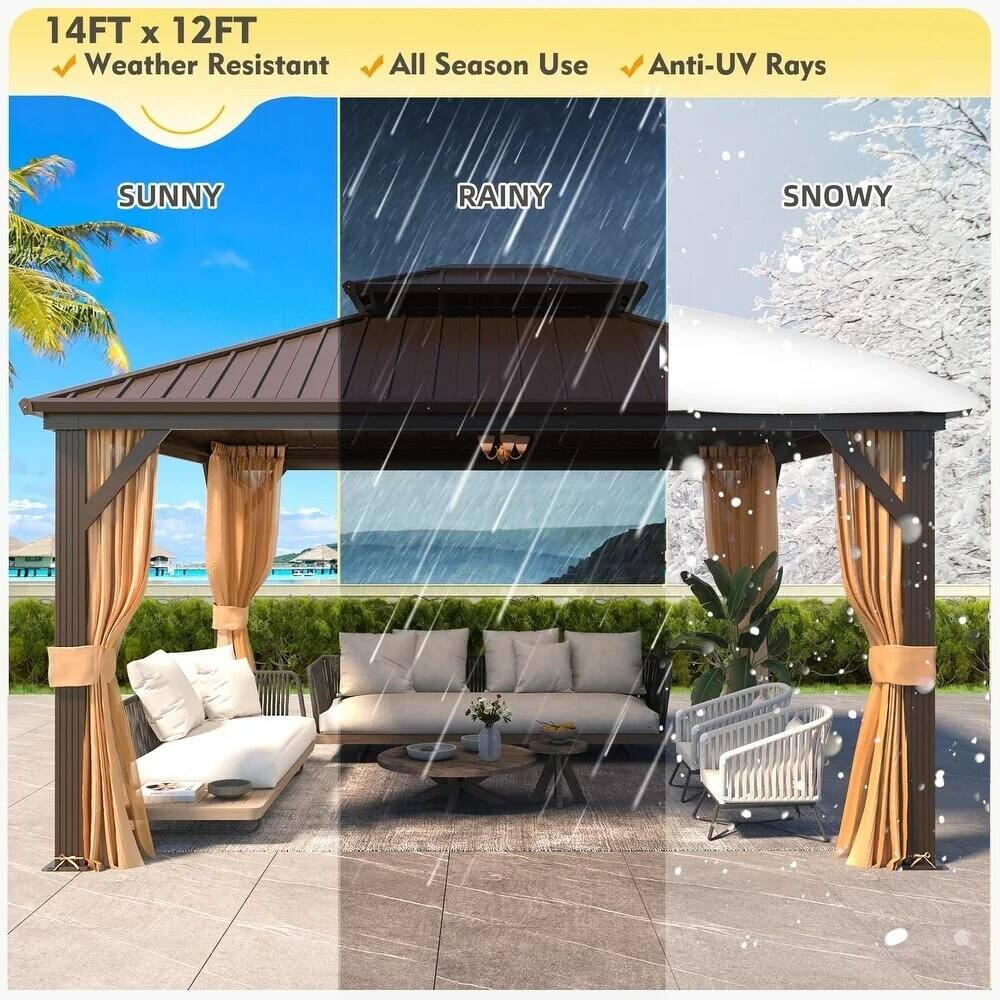 14FT x 12FT  
Weather Resistant  
All Season Use  
Anti-UV Rays  

SUNNY  
RAINY  
SNOWY