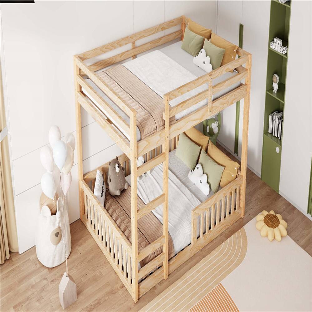 Alt View 2. Loheer - Loheer Full Over Full Bunk Bed Wood Natural Finish with Ladder Guardrails - Natural.