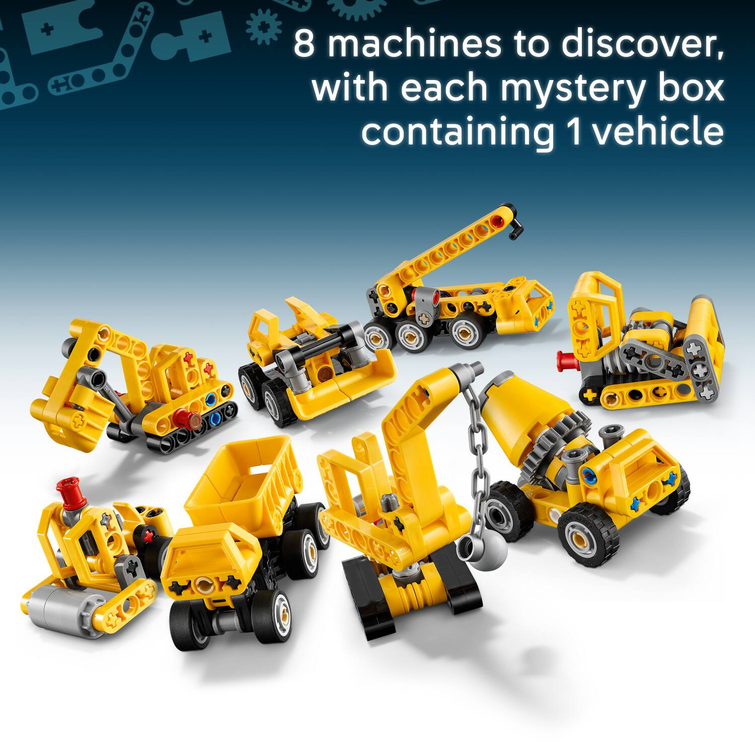8 machines to discover, with each mystery box containing 1 vehicle