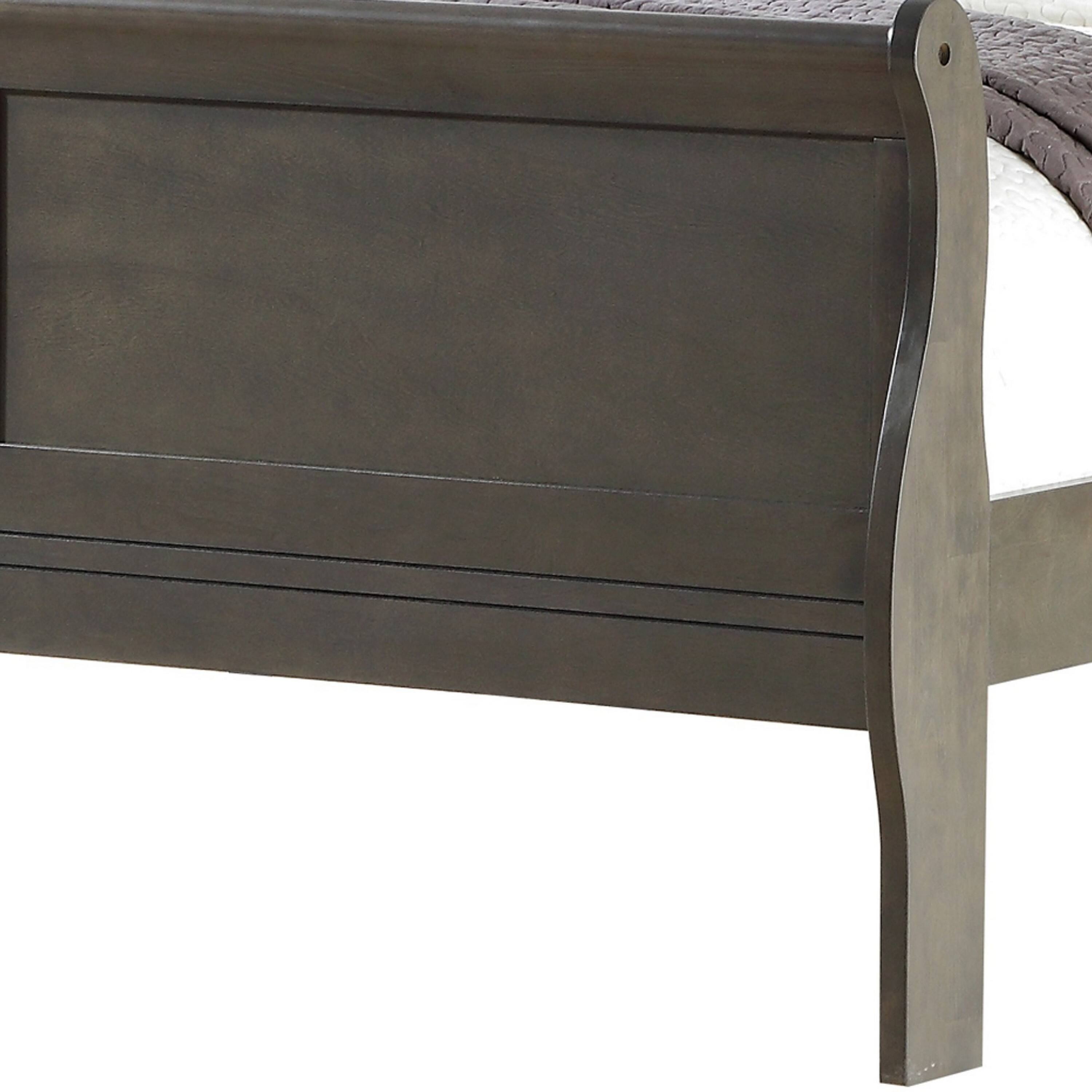Alt View 1. Manhattan Lane - Sleigh Design Eastern King Size Bed with Rectangular Thin Legs, Dark Gray - Gray.