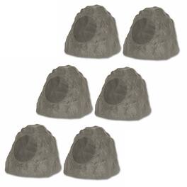 Theater Solutions by Goldwood - 6R8SG Outdoor 8" Rock 6 Piece Speaker Set for Deck Pool Spa Yard Garden - Slate Gray