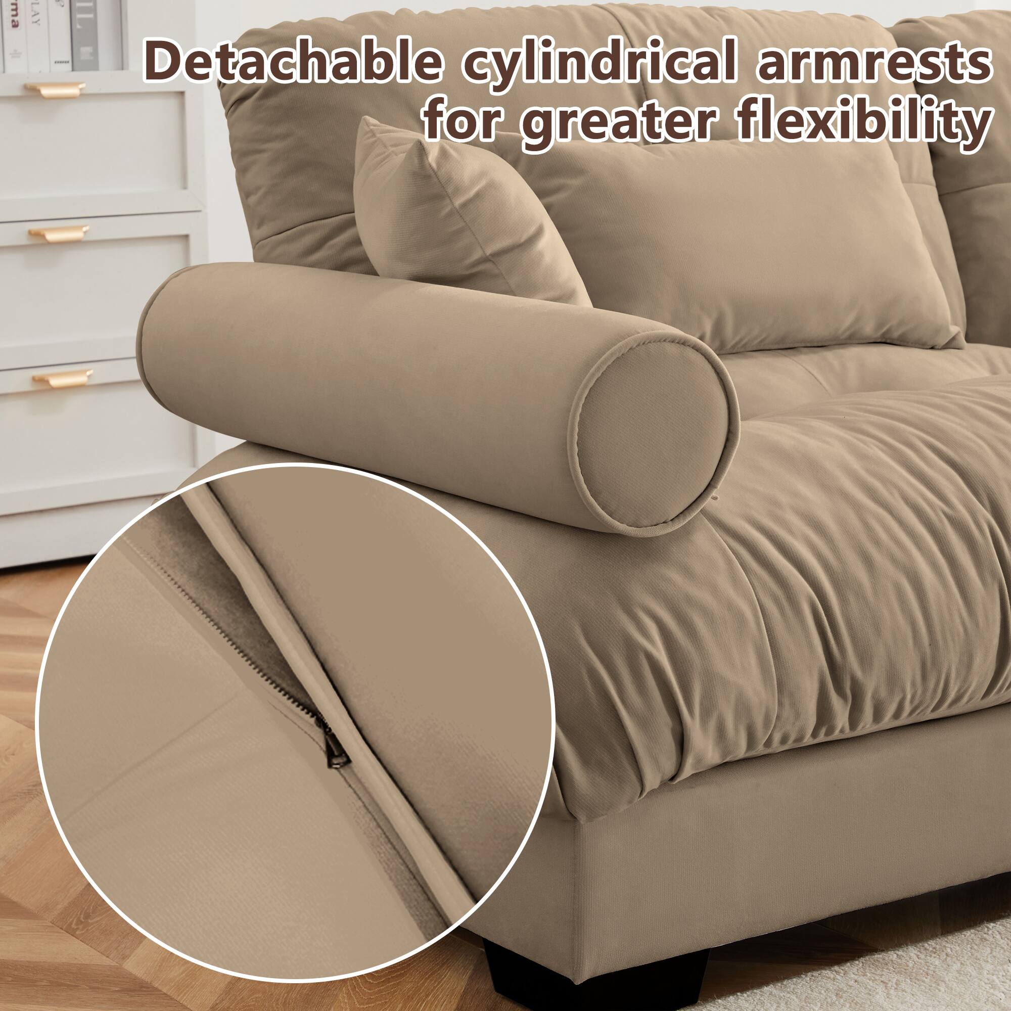 Detachable cylindrical armrests for greater flexibility