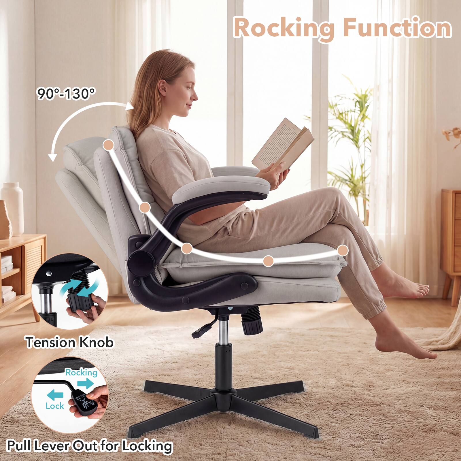 Rocking Function  
90°-130°  

Tension Knob  
Rocking Lock  
Pull Lever Out for Locking