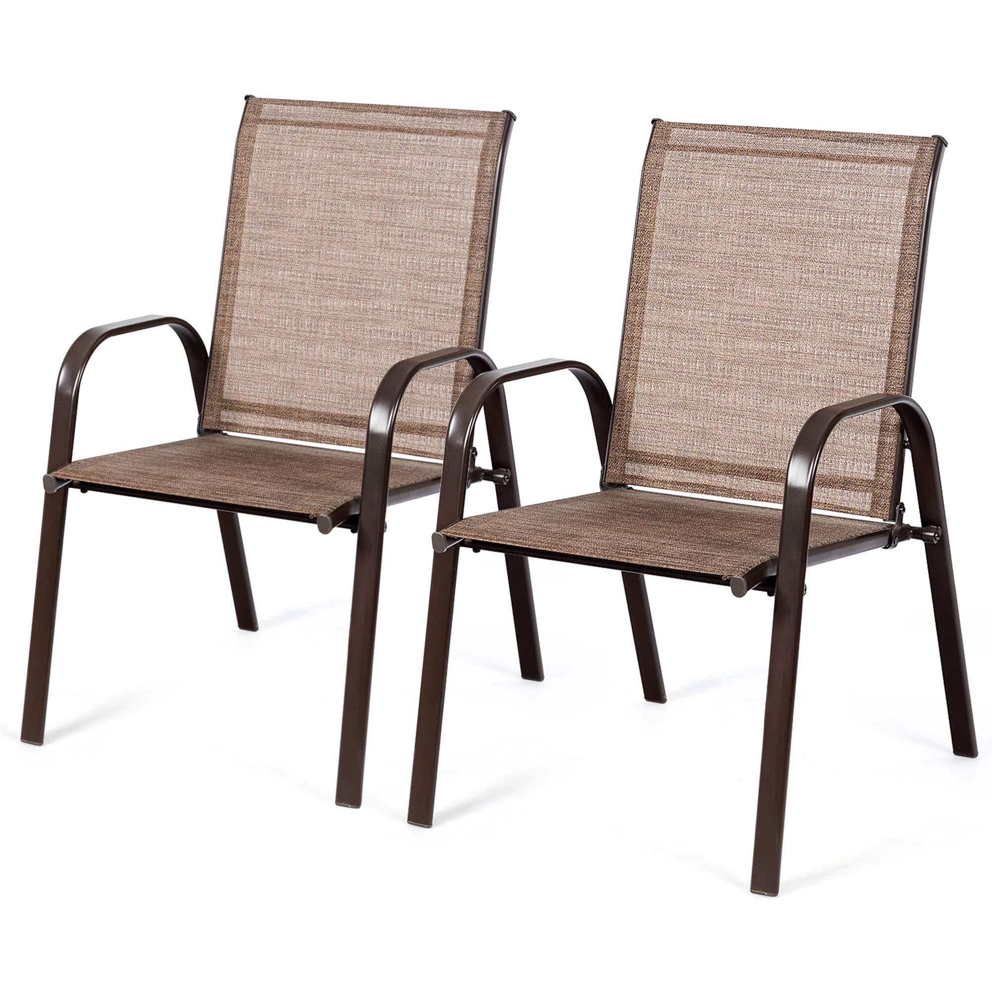 Gymax - Set of 2 Patio Chairs Dining Chairs w/ Steel Frame Yard Outdoor - Brown