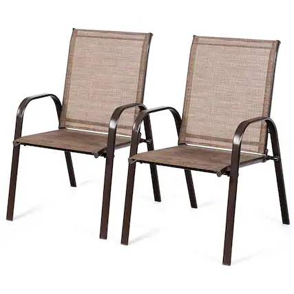 Front. Gymax - Gymax Set of 2 Patio Chairs Dining Chairs w/ Steel Frame Yard Outdoor Brown - Brown.