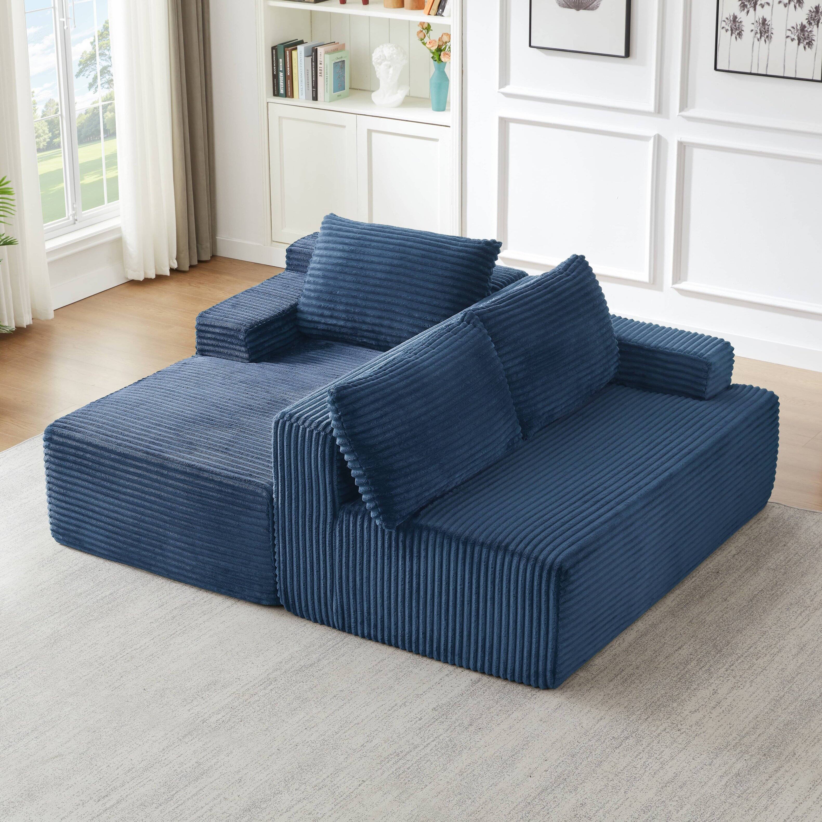 Alt View 2. Anysun - L-Shaped Modular Cloud Sectional Sofa with Deep Seat – No Assembly Required, Left Facing - Blue.