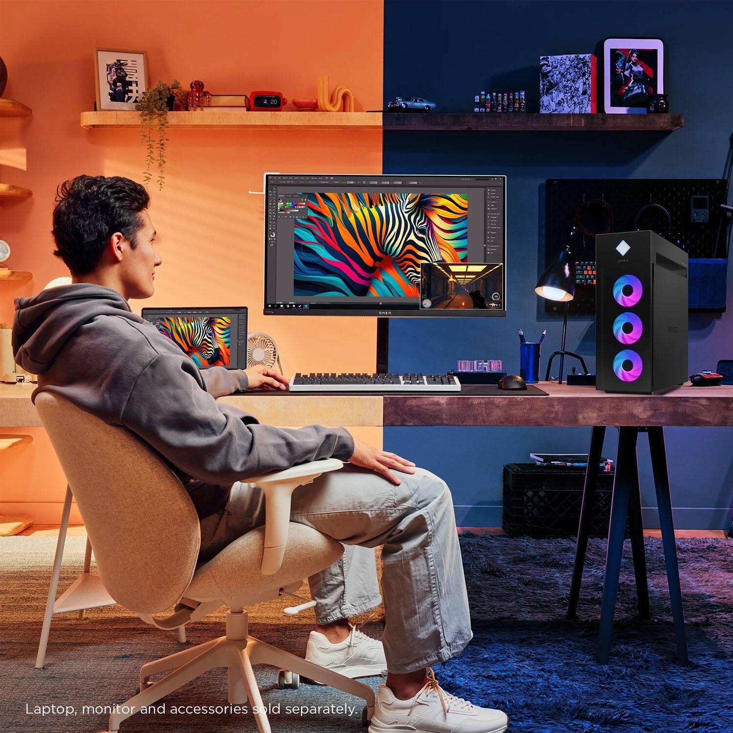 Laptop, monitor and accessories sold separately.