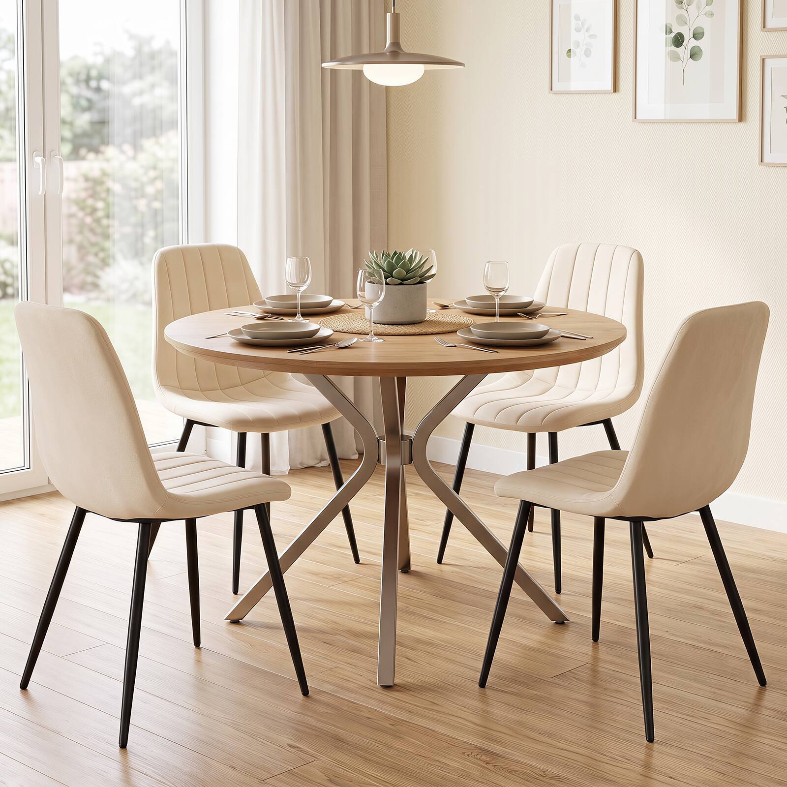 Alt View 3. Costway - Costway Dining Chairs Set of 4 with Sturdy Metal Legs,Curved Backrest, Seat for Dining Room - Beige + Black.