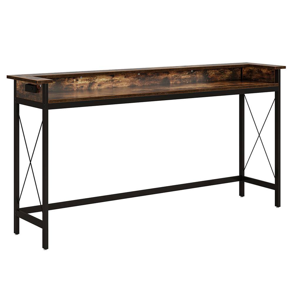 Back. Kadyn - Entryway Table, Console Sofa Table,Industrial Console Table, 70.9" Sofa Table with Outlets and USB Ports,Rustic Brown - Brown.