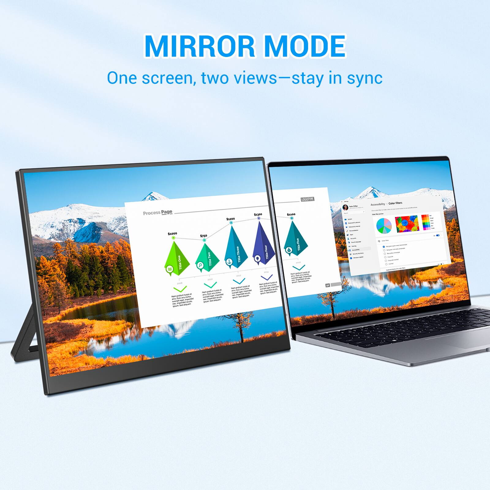 MIRROR MODE  
One screen, two views—stay in sync