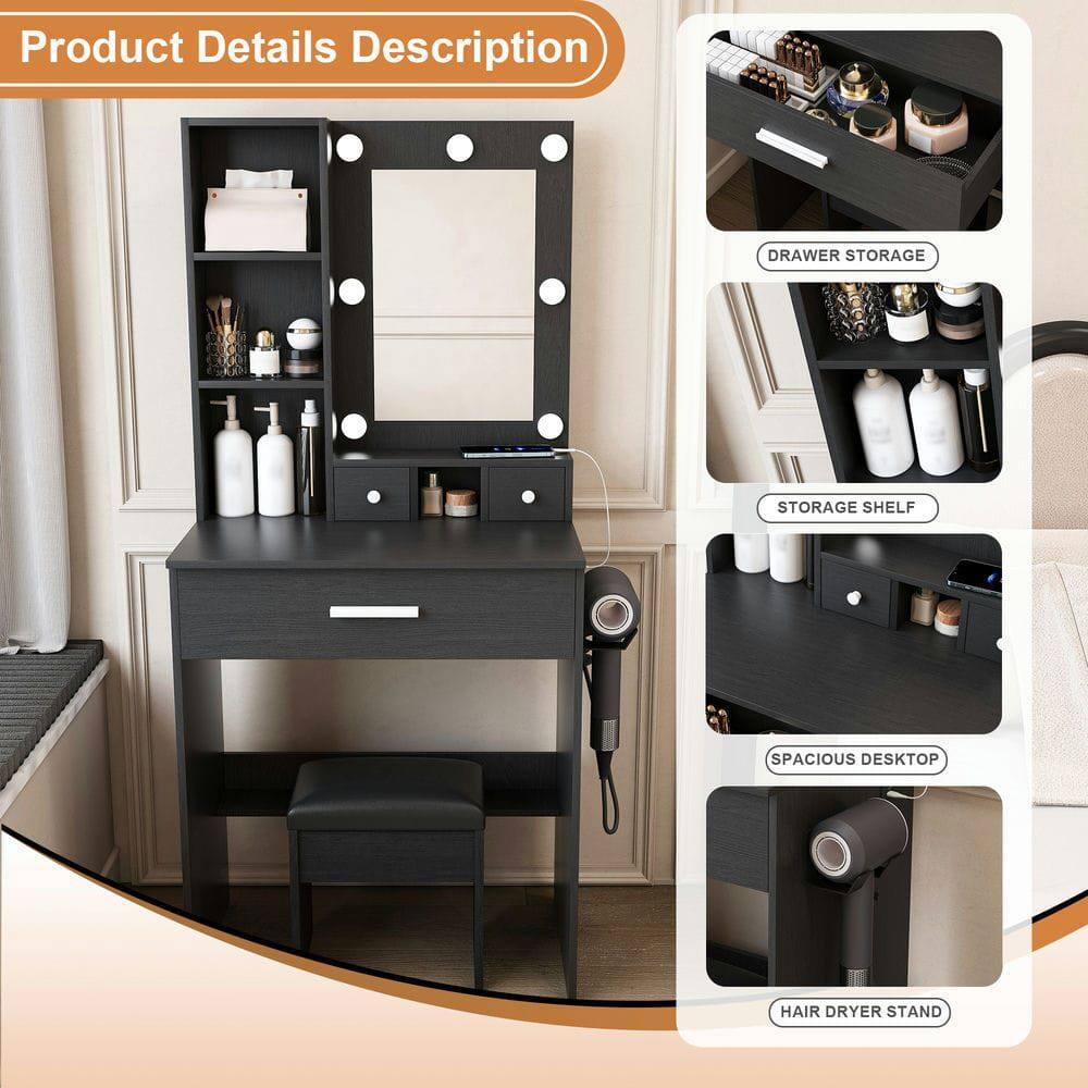 Product Details Description

- DRAWER STORAGE
- STORAGE SHELF
- SPACIOUS DESKTOP
- HAIR DRYER STAND