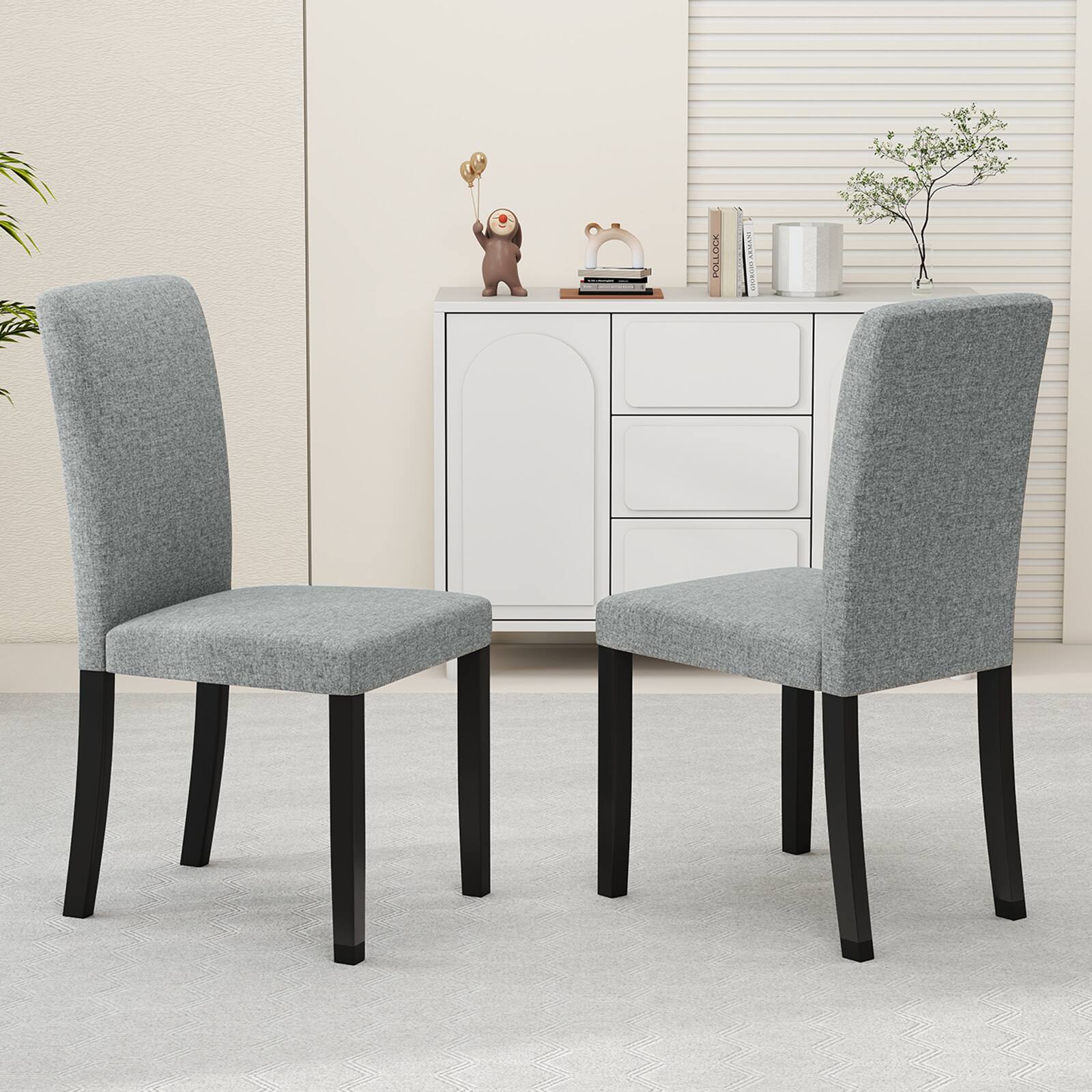 Alt View 1. Gymax - Gymax Dining Chair Set of 2 Mid-Century Modern Fabric Upholstered Parson Chairs - Gray.