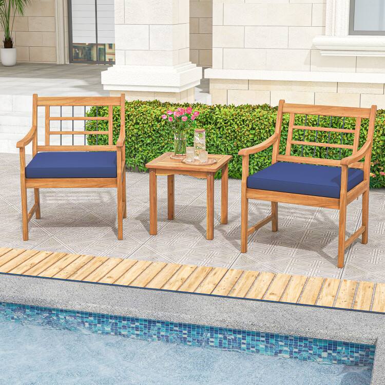 Left. SlickBlue - Patio Furniture Set 3-Piece with Acacia Wood Frame and Cushioned Seats - Navy.