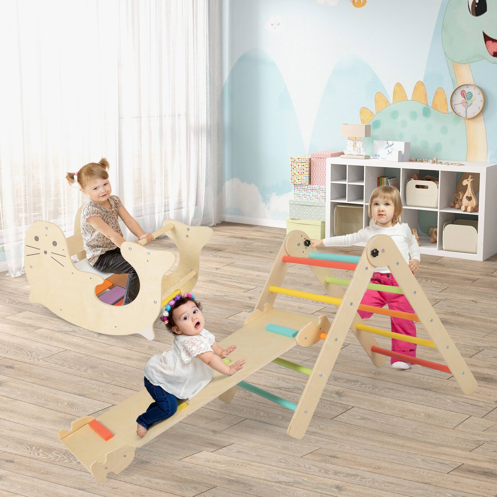 Alt View 3. Costway - Costway 7-in-1 Indoor Climbing Toys for Toddlers w/ Reversible Ramp Sea Lion Rocker - Multicolor.