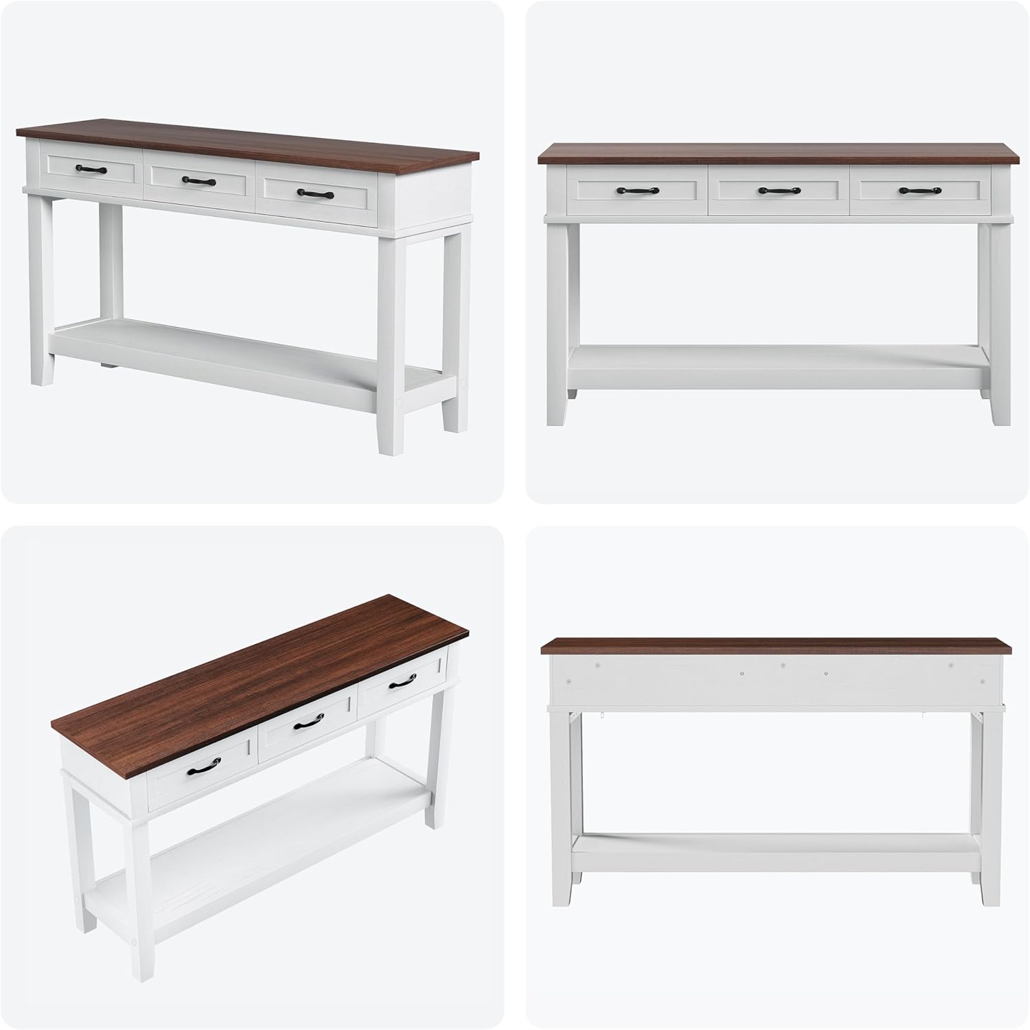 Alt View 8. Acekool - Entryway Table, Console Table with 3 Storage Drawers, 3 Tier Farmhouse Wooden Sofa Table, Hallway Tables - White.