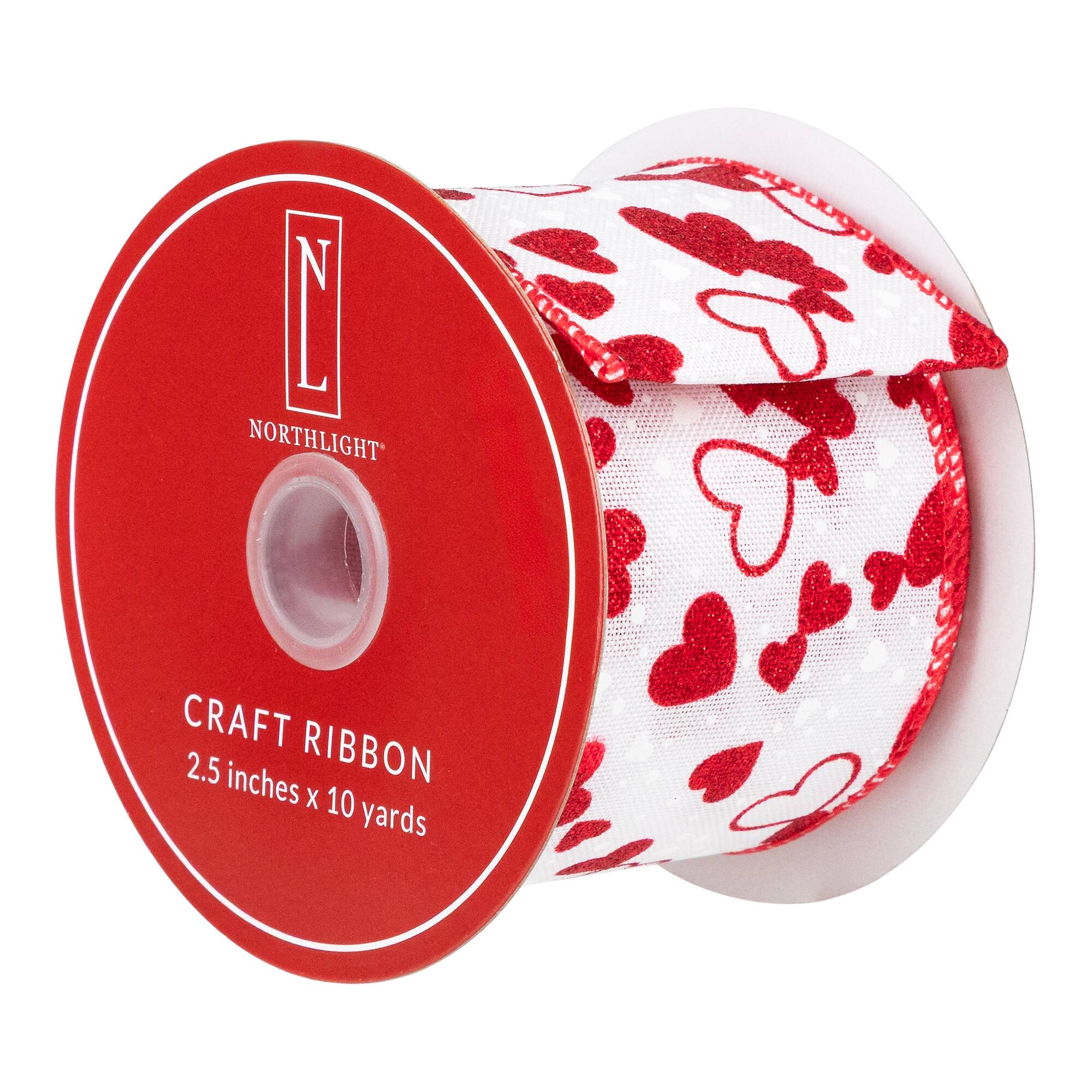 Northlight Glittered Hearts Valentine's Day Wired Craft Ribbon 2.5