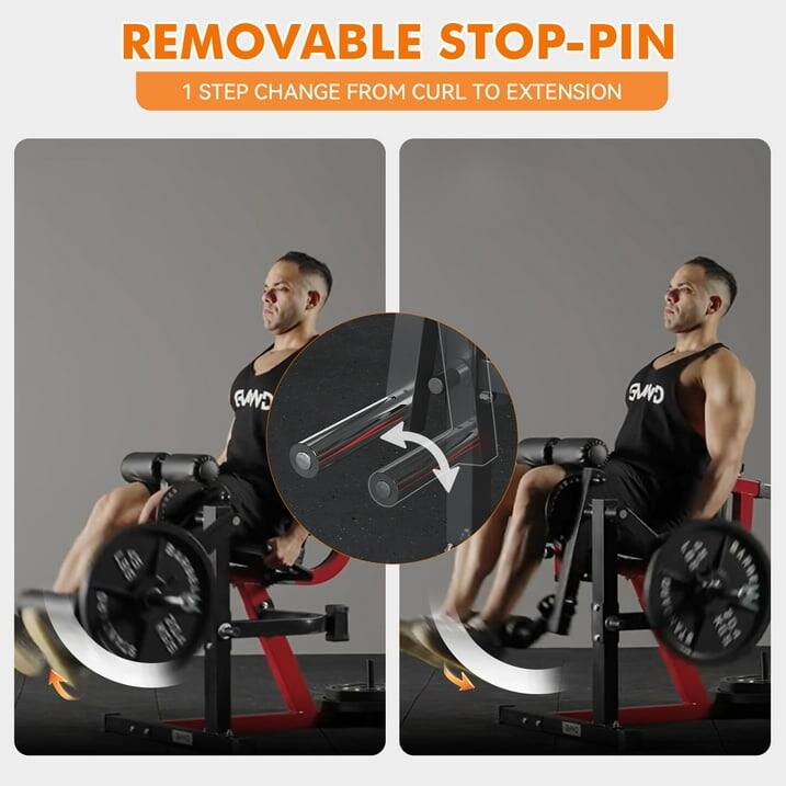 REMOVABLE STOP-PIN 1 STEP CHANGE FROM CURL TO EXTENSION