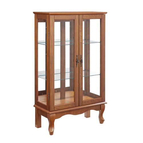Alt View 6. LUCKY ONE - Freestanding Curio Cabinet with Tempered Glass Doors Mirrored Back Adjustable Shelves Light for Office - Oak.