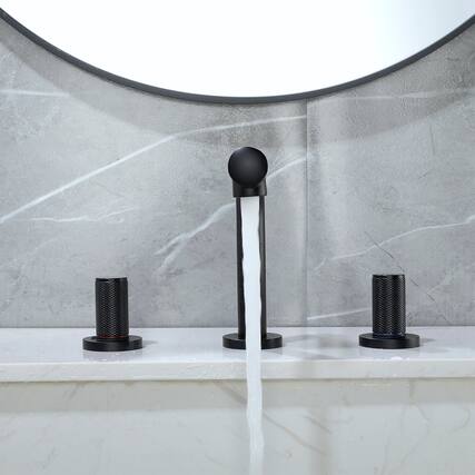 Front. Boyel Living - 8 in Widespread Double Handle 360 Degree Swivel Spout Bathroom Faucet with Quick Connect Hose in Matte Black - Matte Black.