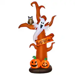 Homcom - 9' Inflatable Tree with Ghost and Pumpkin, Halloween LED Light Yard Display Indoor Outdoor for Garden, Lawn, Party - Brown