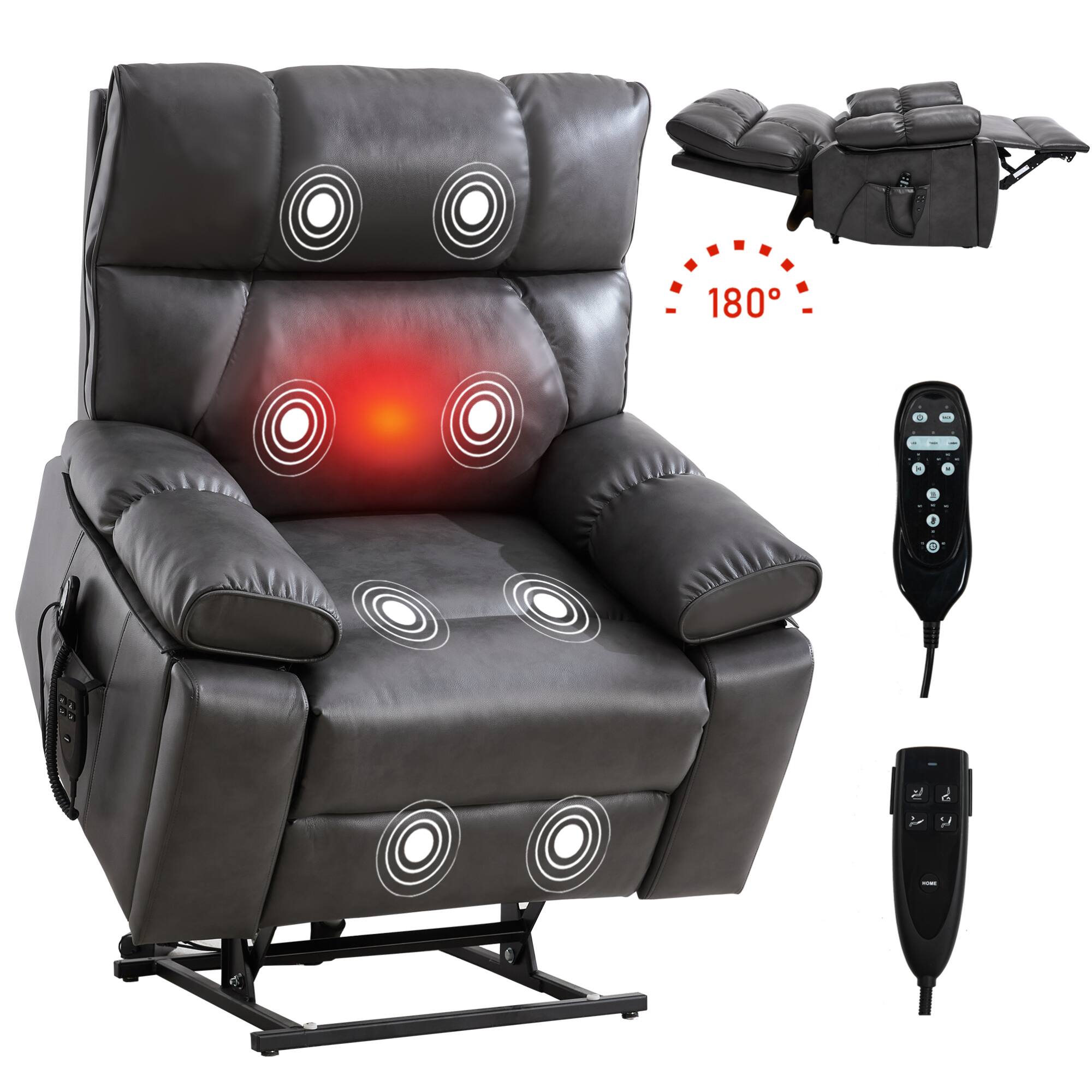 Alt View 8. GOODSILO - Large Dual Motor Electric Power Lift Recliner with Massage and Lumbar Heat Functions for Ultimate Comfort - Dark Gray.