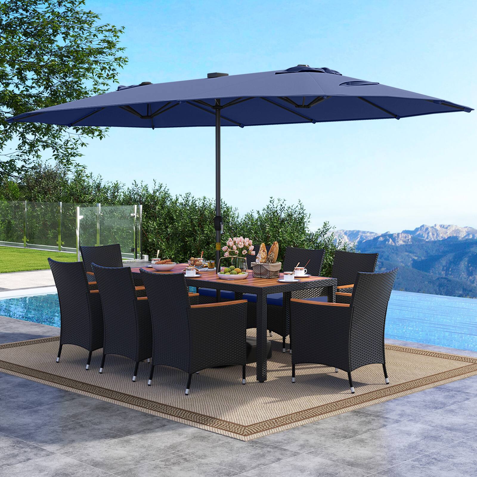Alt View 1. Gymax - Gymax 11 PCS Patio Dining Set w/ 15ft Double-Sided Patio Umbrella (Base Included) Navy - Navy.